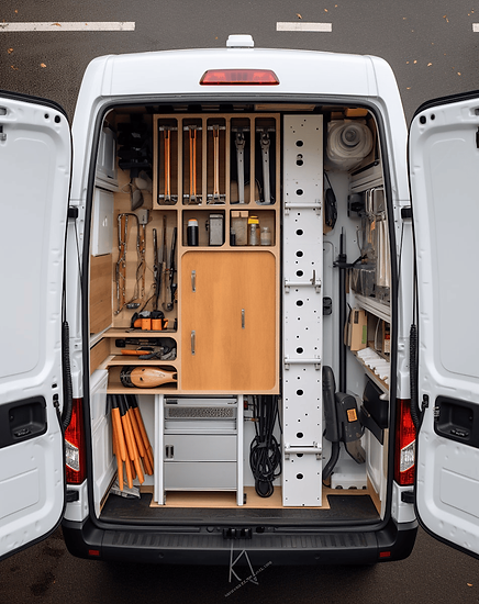 Professional mobile workshop van equipped for on-site electrical maintenance and testing