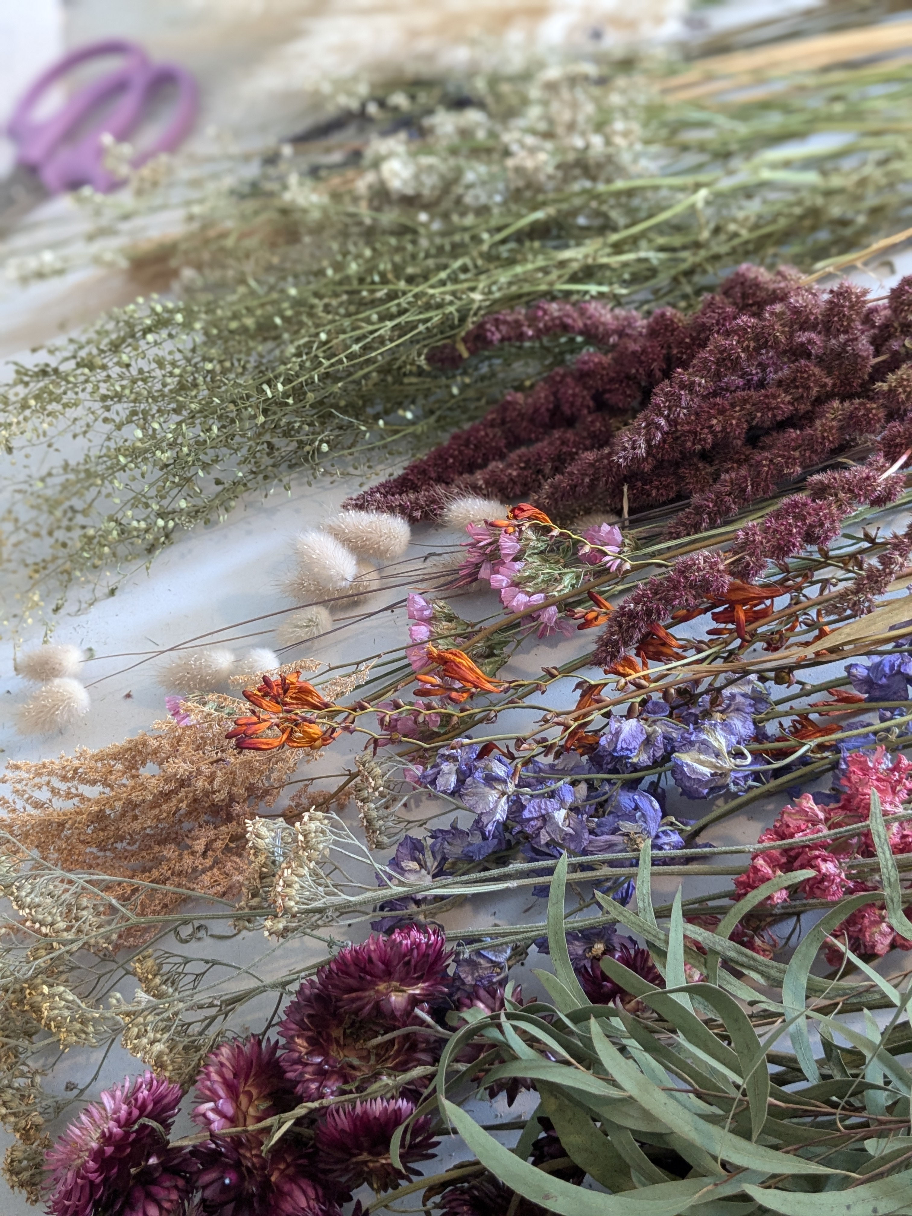 Dried Flowers Laid out on Table
