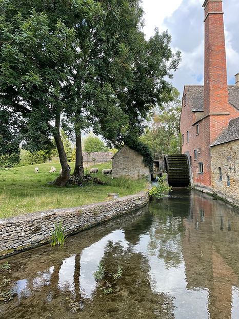 River in The Slaughters. Lower Slaughter. Old working mill.