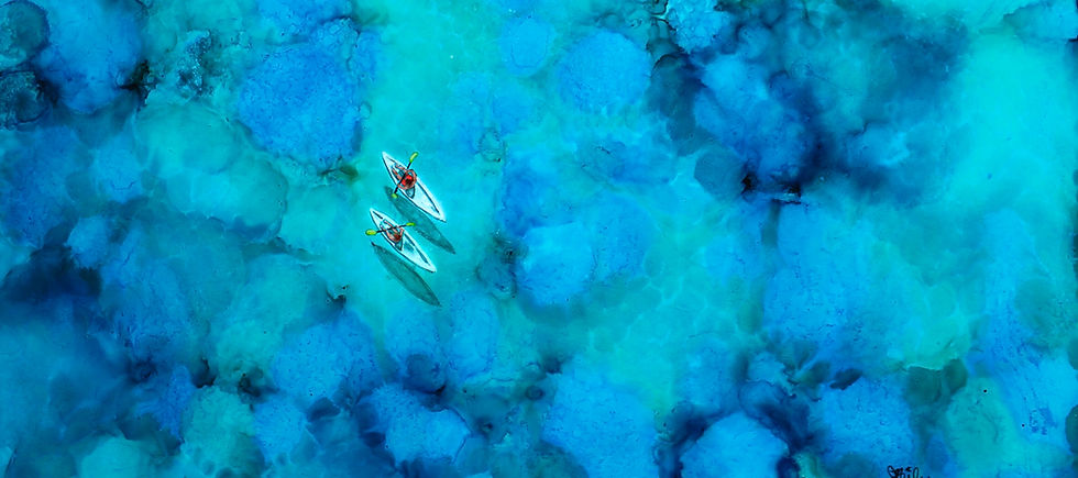 Abstract kayakers painting