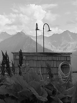 photo of outdoor shower in the mountains