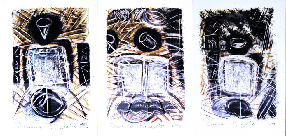 Mirror Triptych Full (Chalk Pastel on Ashrad)