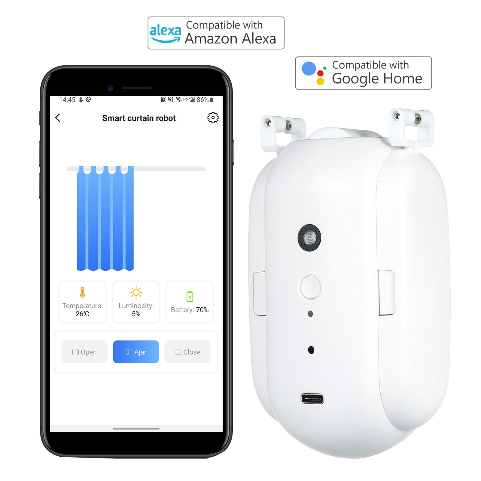 Smart Wi-Fi Curtain Robot, Roman Rod