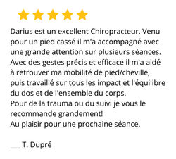 J'ai été suivi par Darius pour ma bursite à l'épaule. Il est à l'écoute et bienveillant