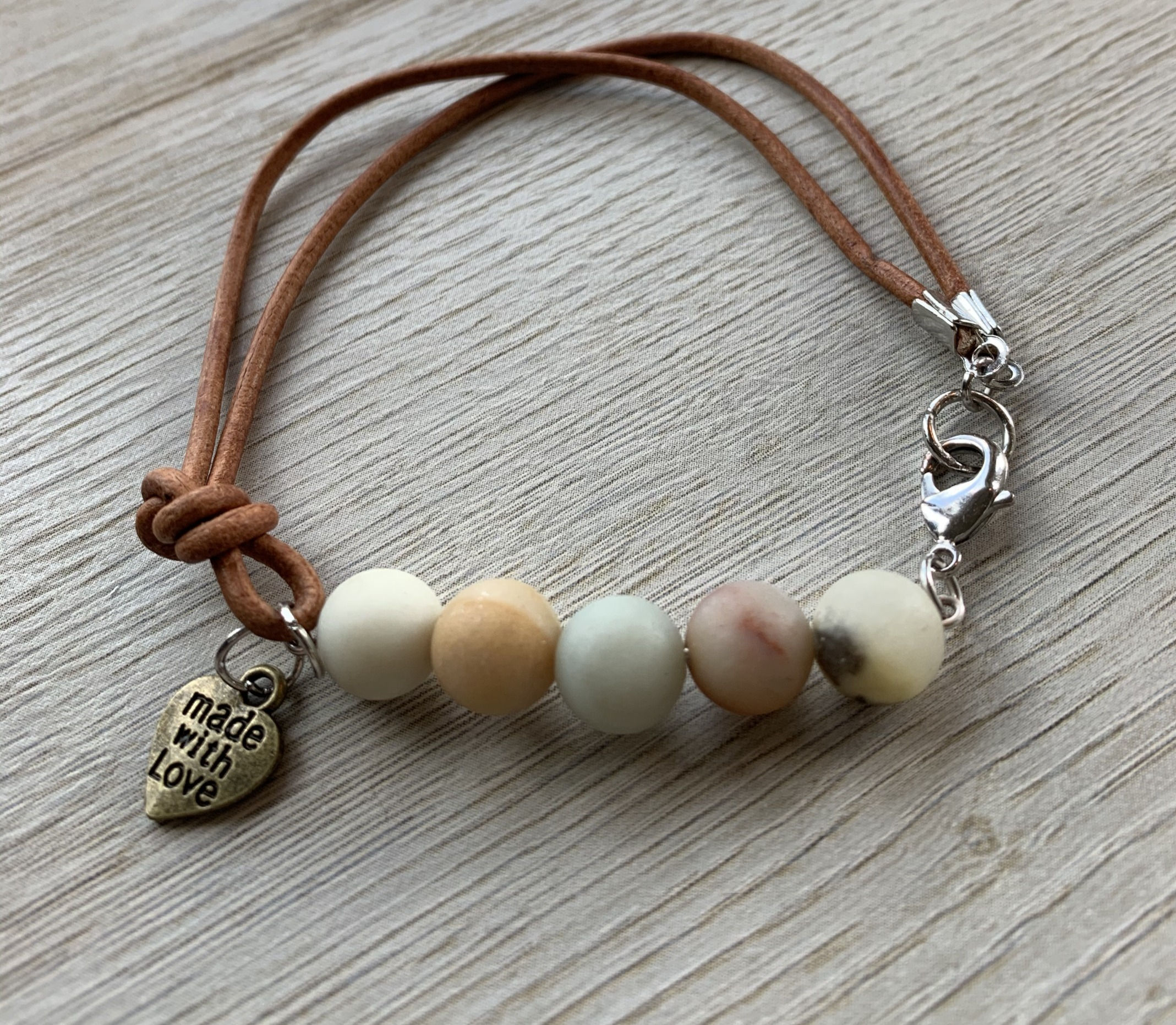 Precious Amazonite Gemstone with leather bracelet