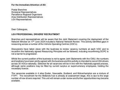 LGV PROFESSIONAL DRIVERS RECRUITMENT CLOSING APPLICATIONS DATE 8TH AUGUST 2024