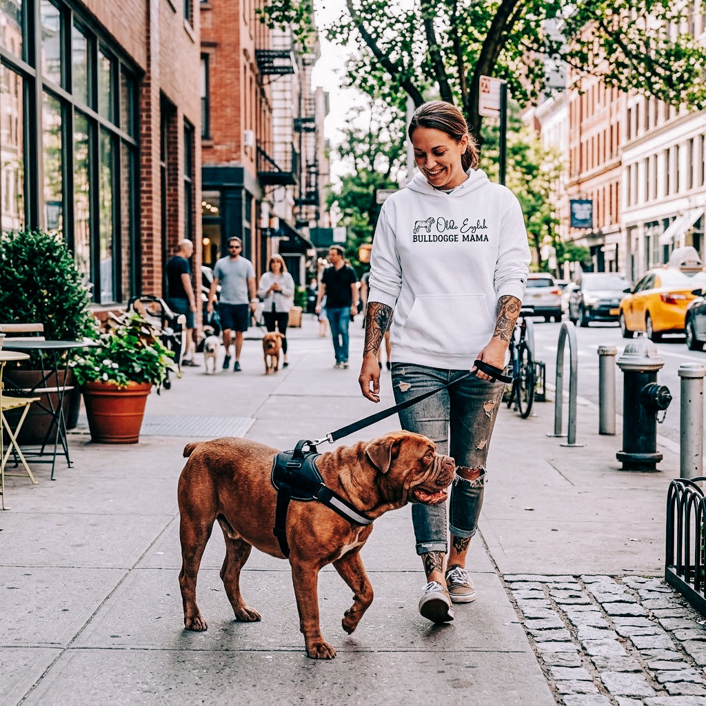 Premium Olde English Bulldogge Mama - Embroidered and Printed Unisex Hoodie