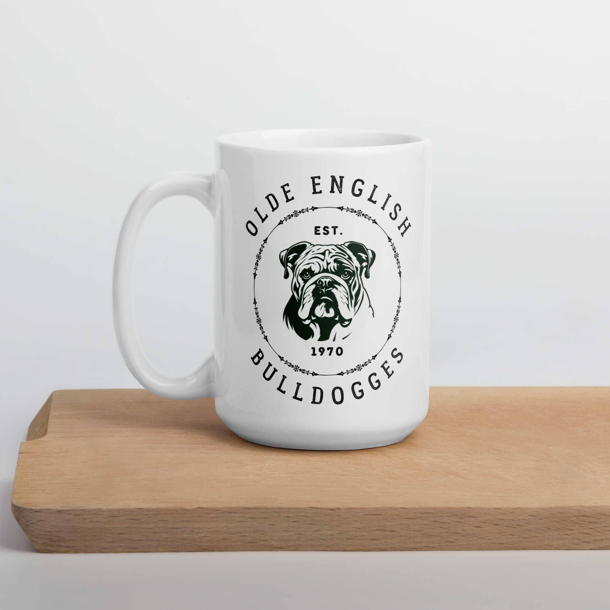 Olde English Bulldogge Mug - White glossy , green print