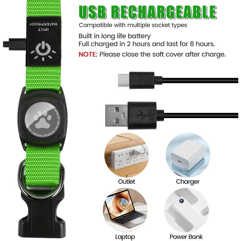 Thumbnail: Led Luminous Heavy Duty Dog Collar with AirTag Case Rehargeable Adjustable Light