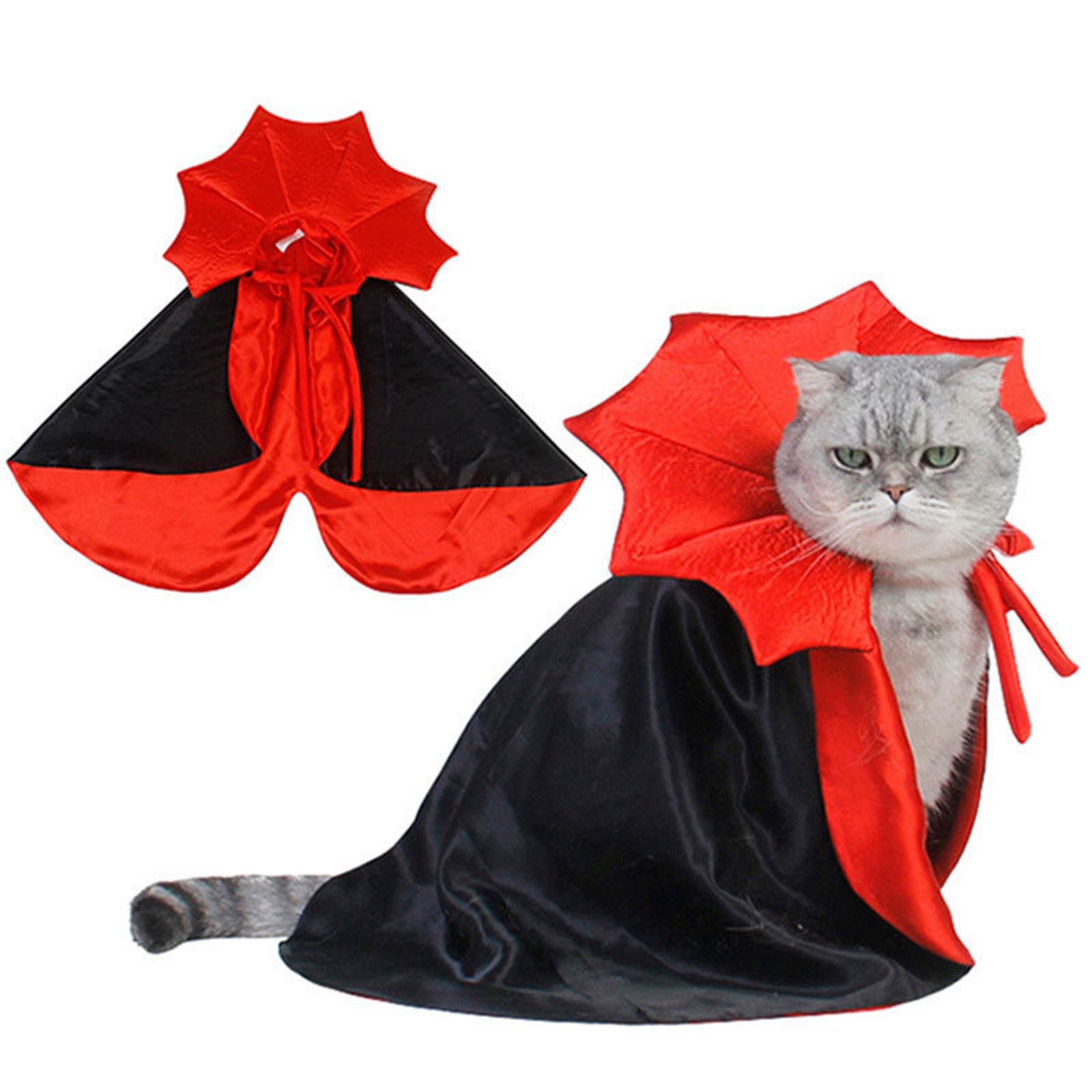 Halloween Cat Costume Pet Vampire Devil Costume Dog Halloween Cloak Cape Red Bla