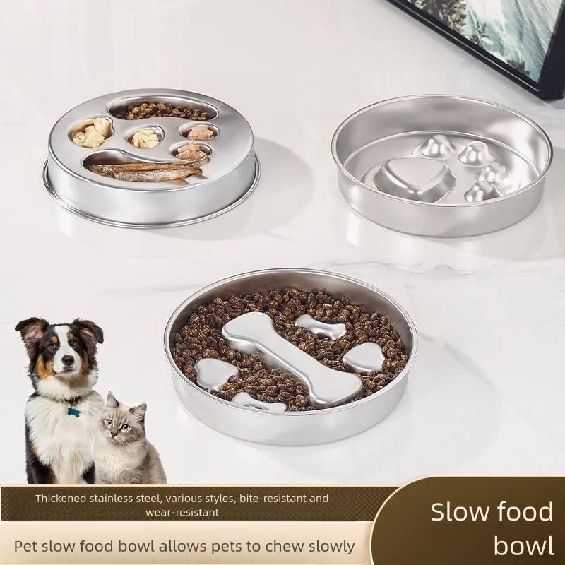Thumbnail: Stainless steel slow feeder bowl, non-slip pet food bowl, anti-tipping thickened
