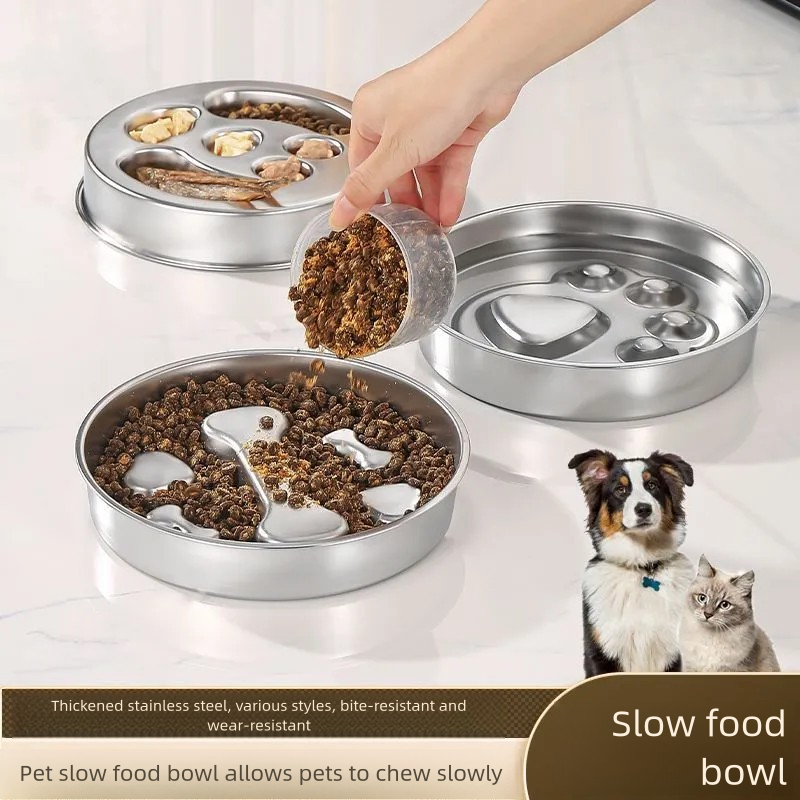 Thumbnail: Stainless steel slow feeder bowl, non-slip pet food bowl, anti-tipping thickened
