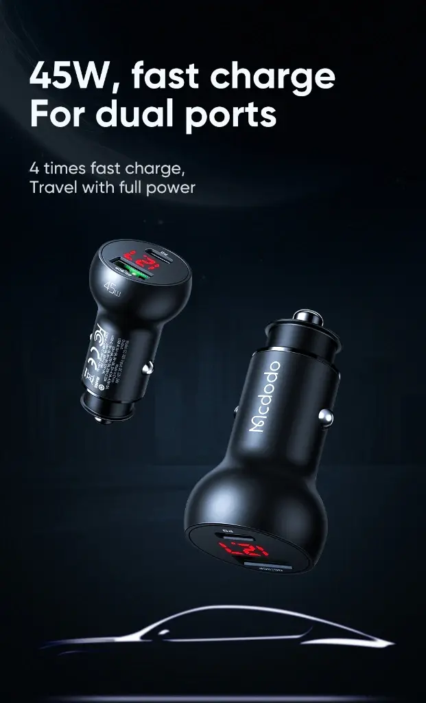 Thumbnail: MCDODO PD 45W (Type-c + QC3.0) Car Charger with Digital Display Mushrooms Series