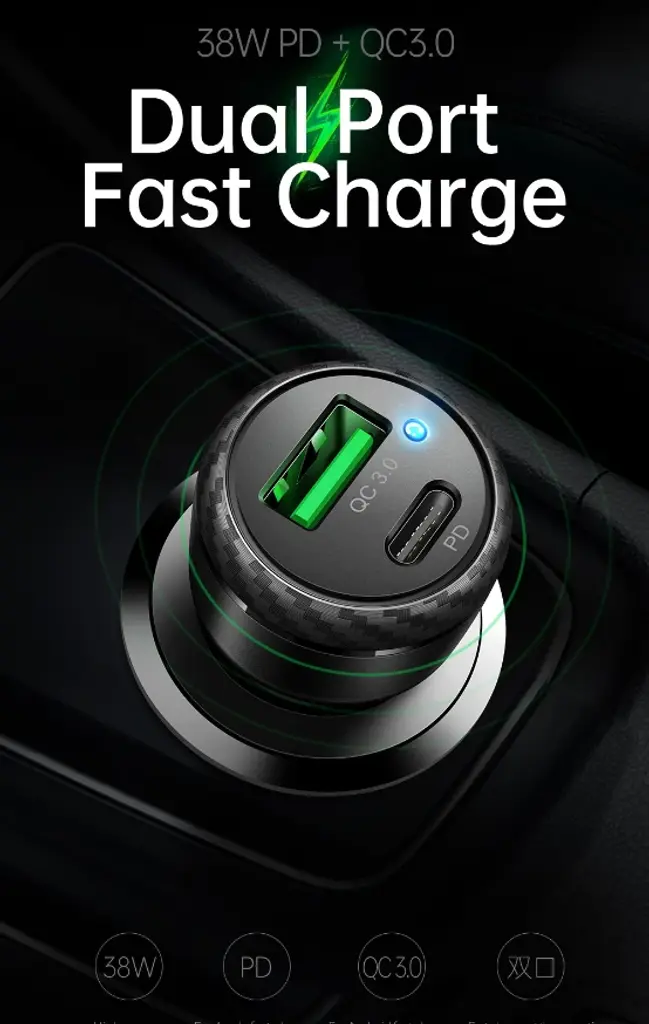 Thumbnail: MCDODO 38W PD Fast Car charger (Type-c + QC3.0) LB Series Black