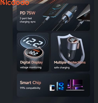 Thumbnail: Mcdodo CC-3690 75W Digital Display 1C+1A PD Fast Car Charger