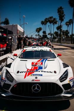 Up close of the Mercedes hood.