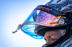 Cooper with helmet on.