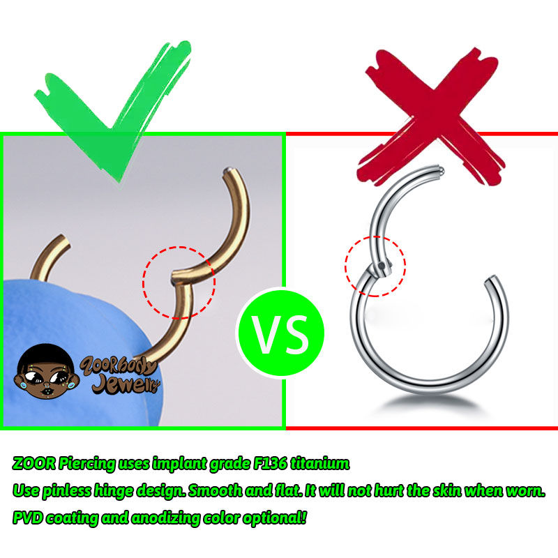 Thumbnail: G23 Titanium Nose Piercing F136 Implant Grade 14G 16G 18G 20G Clicker Diaphragm 