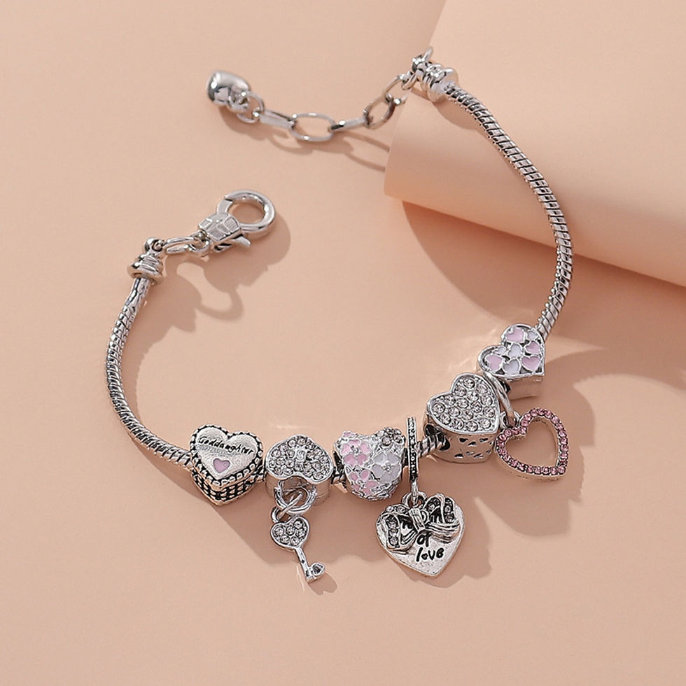 Thumbnail: 1PC Women's Fashion Multi Element Beaded Love Pan Family Bracelet Jewelry Access