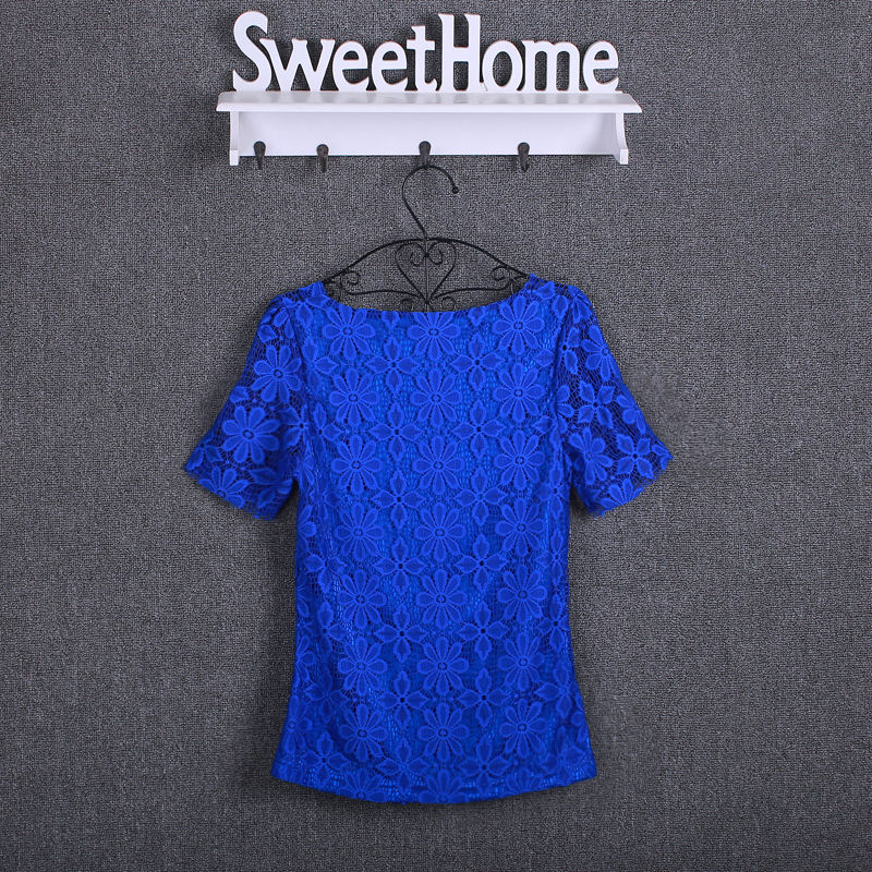 Thumbnail: Summer Lace Women Blouse Shirt Casual Solid Hollow Clothing Top