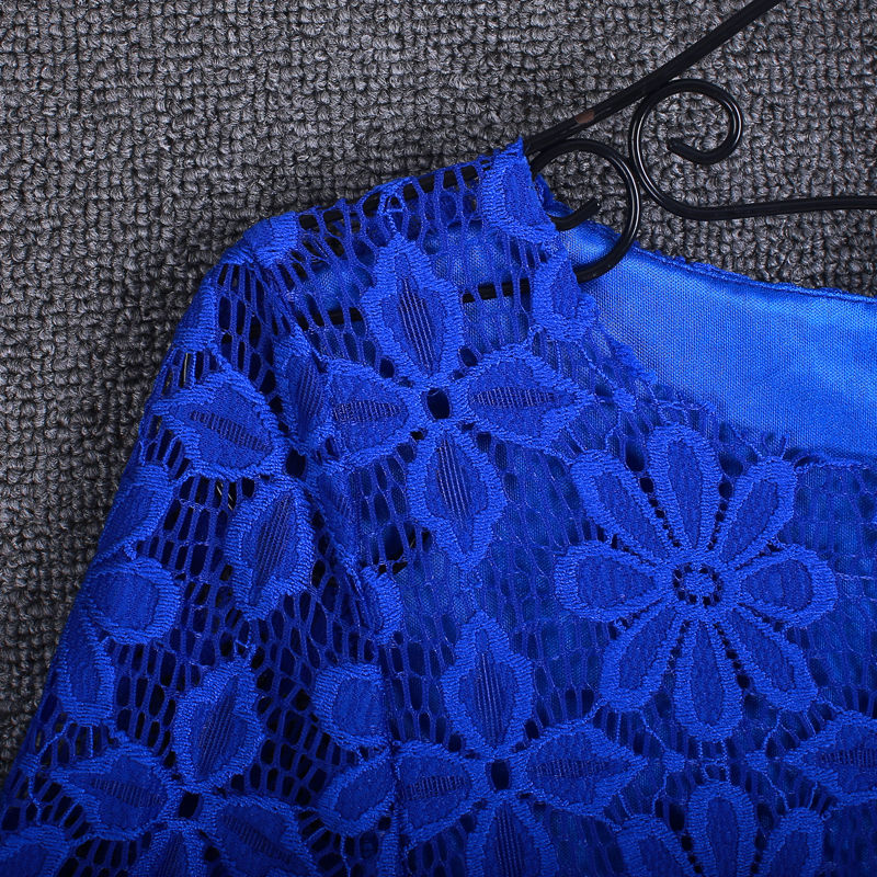 Thumbnail: Summer Lace Women Blouse Shirt Casual Solid Hollow Clothing Top