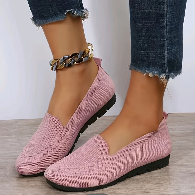 Thumbnail: Women's Solid Color Knit Loafers Lightweight Anti Slip Flat Shoes for Casual Wea