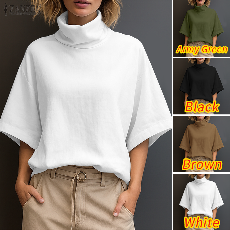 Thumbnail: Stylish Women Blouse 2025 ZANZEA Summer Office Shirt Elegant Solid OL Work Tunic