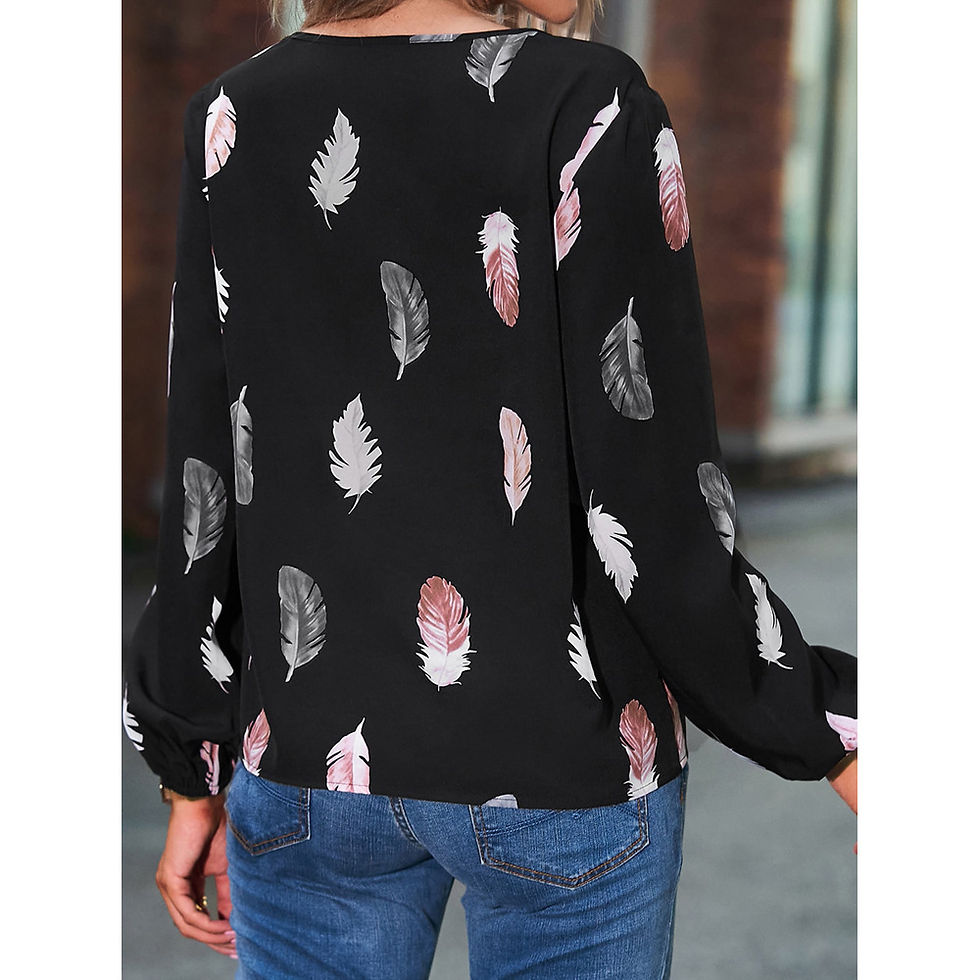 Thumbnail: Fashion Woman Blouse Shirts For Women Stylish Top long Sleeve Feather Pattern Fe