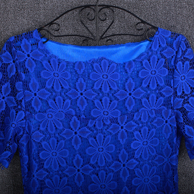 Thumbnail: Summer Lace Women Blouse Shirt Casual Solid Hollow Clothing Top