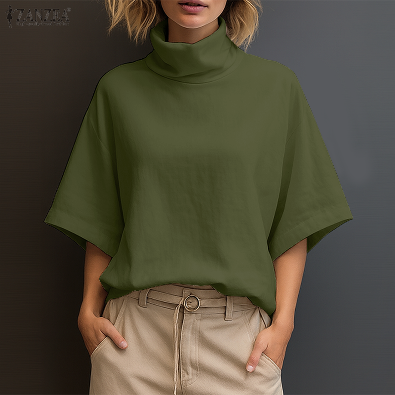 Thumbnail: Stylish Women Blouse 2025 ZANZEA Summer Office Shirt Elegant Solid OL Work Tunic
