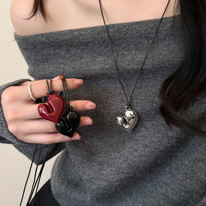 Thumbnail: LATS Red Heart Pendant Necklace Vintage 80s Aesthetic Love Inspired Choker New F