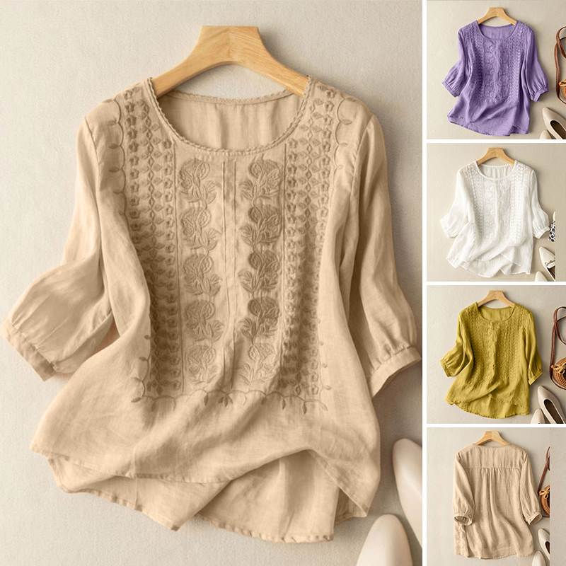 Thumbnail: ZANZEA Summer Vintage Lace Crochet Blouse Women O Neck 3/4 Sleeve Tops Casual Em