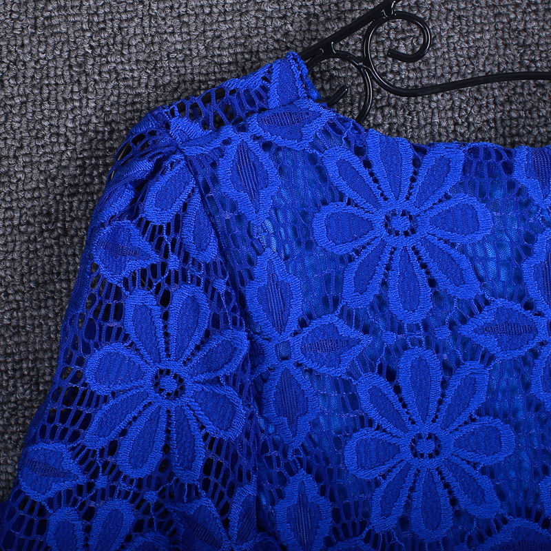 Thumbnail: Summer Lace Women Blouse Shirt Casual Solid Hollow Clothing Top