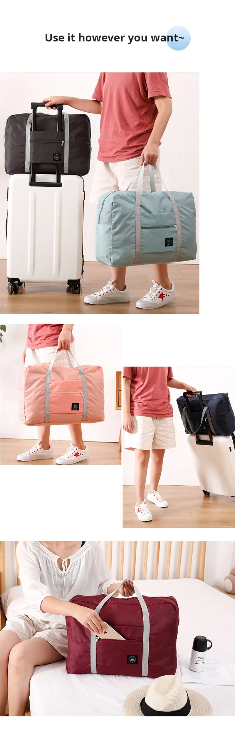 Thumbnail: 2 Pack Foldable Travel Duffel Bag for Airlines Carry on Bag Weekender Overnight 