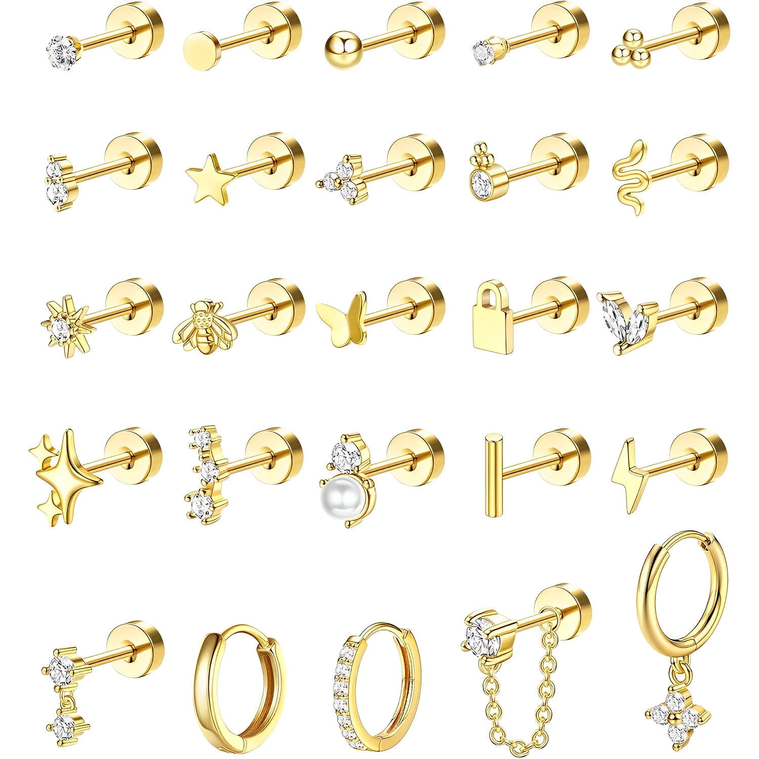 Bobisty 1pc Earrings Surgical Stainless Steel Earrings for Women Dainty Flat Bac