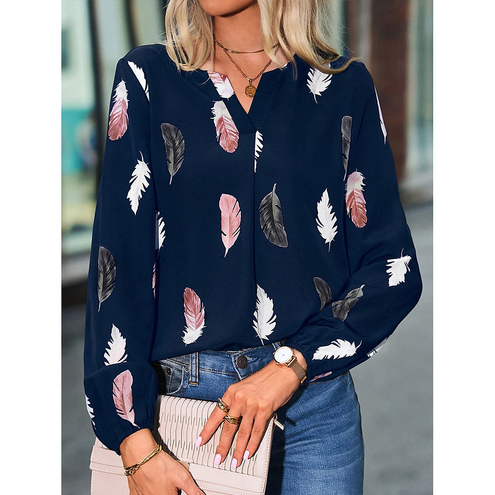 Thumbnail: Fashion Woman Blouse Shirts For Women Stylish Top long Sleeve Feather Pattern Fe
