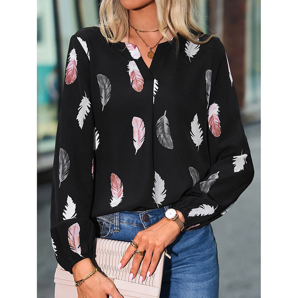 Thumbnail: Fashion Woman Blouse Shirts For Women Stylish Top long Sleeve Feather Pattern Fe
