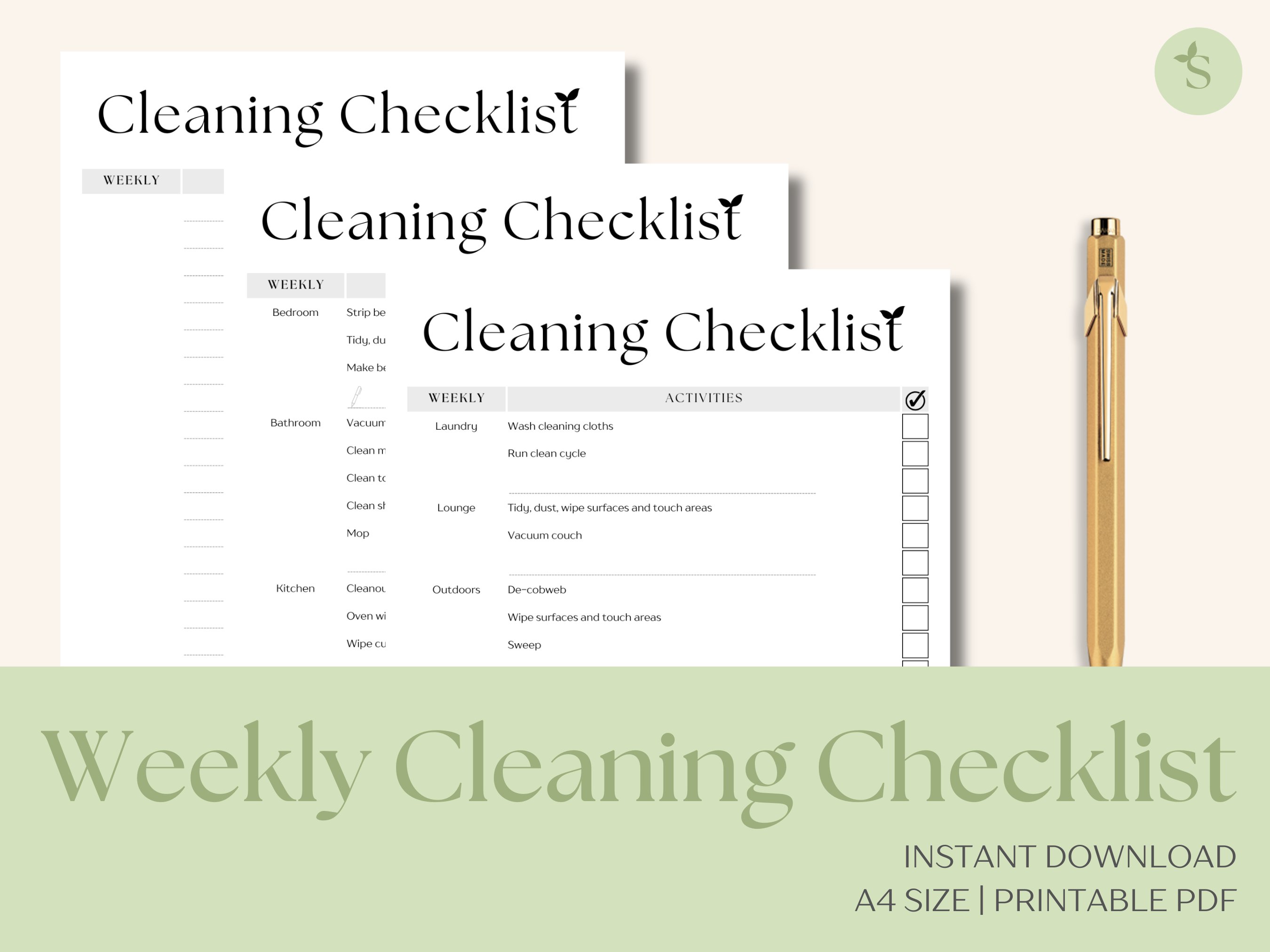 Weekly Cleaning Checklist (B&W)