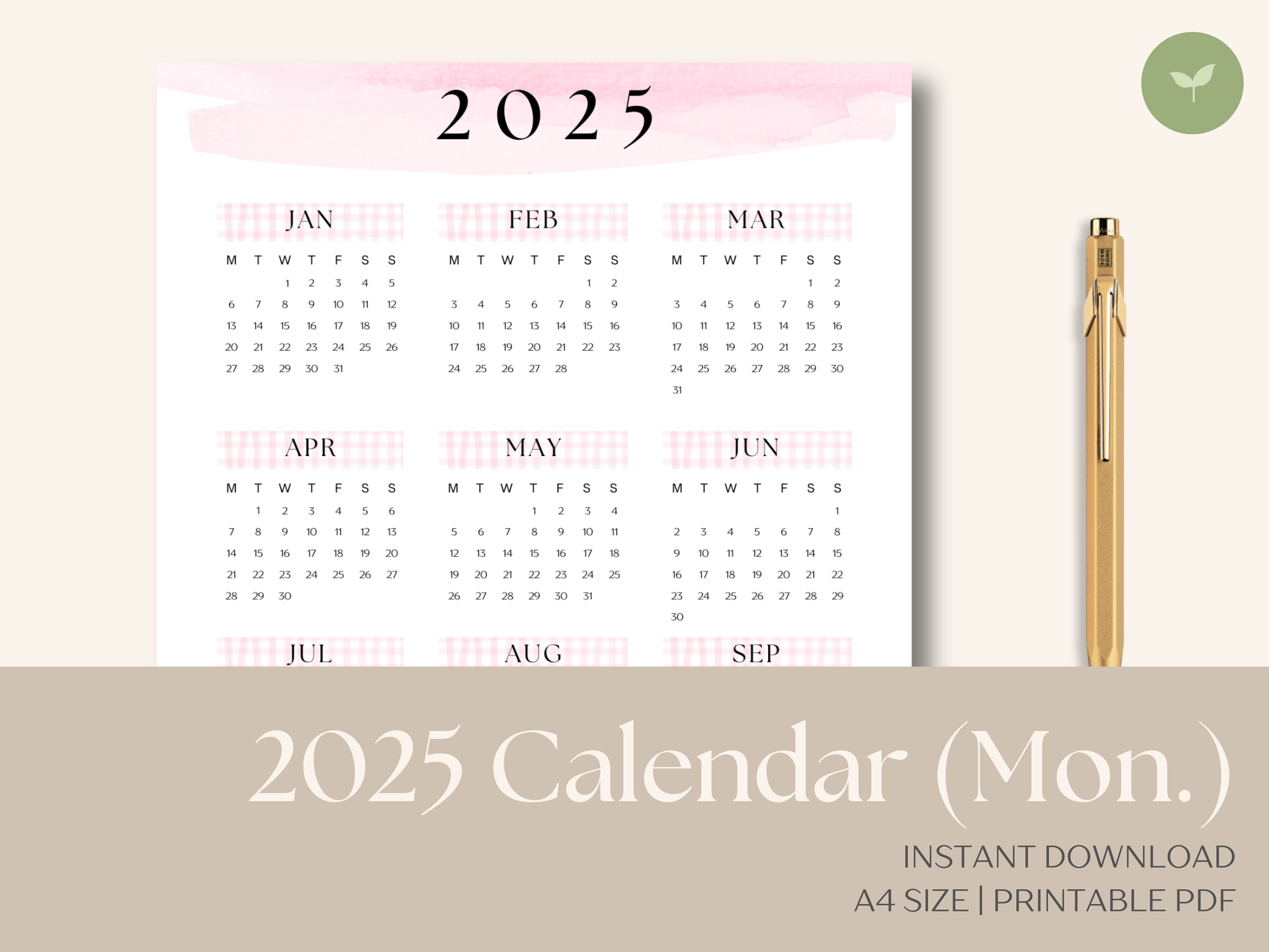 2025 Gingham Calendar (Monday Week)