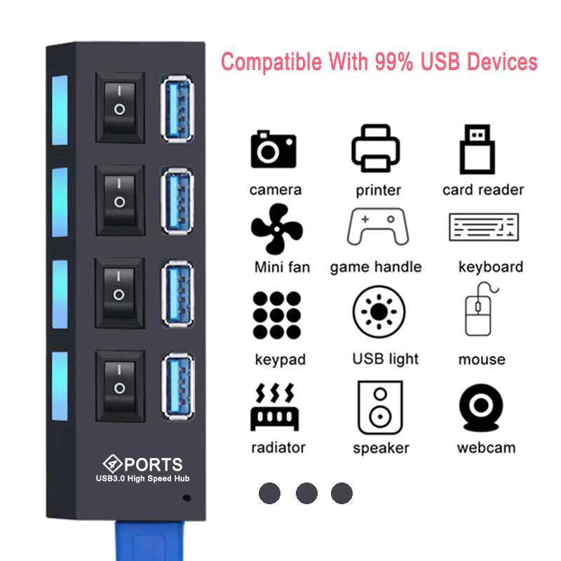 Miniatura: Hub USB 2.0 de Alta Velocidade com 4 ou 7 Portas