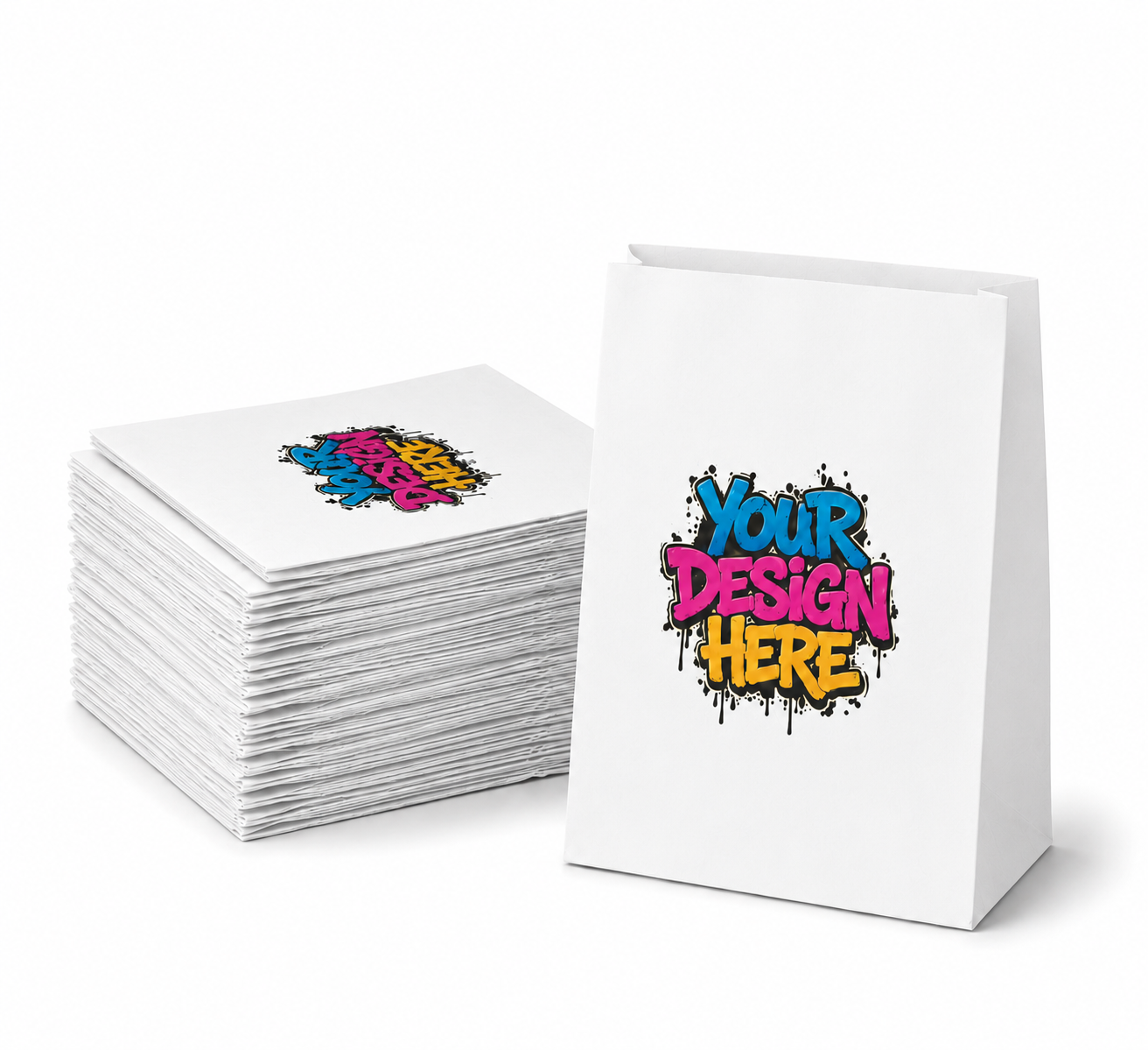 Printed paper bags (without handle), White