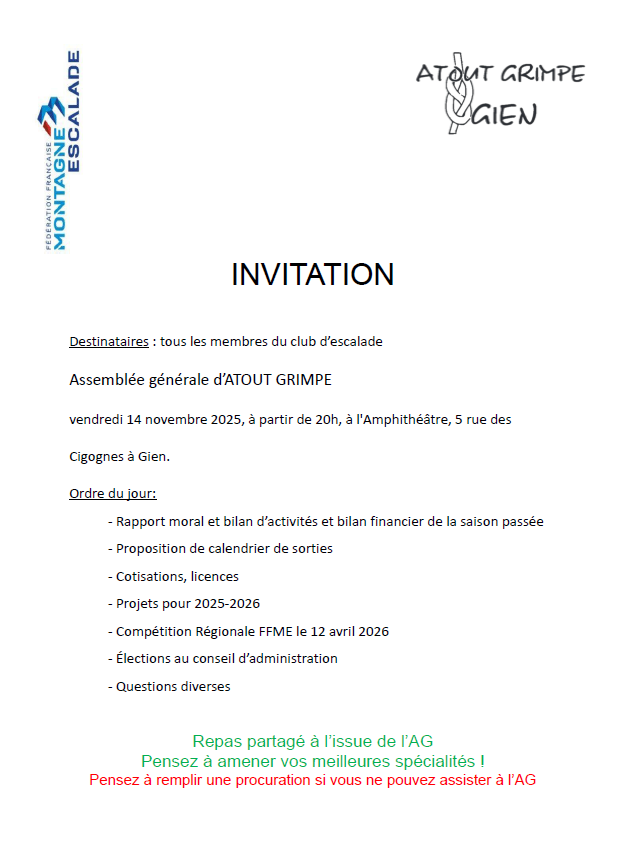 AG du club vendredi 14 novembre