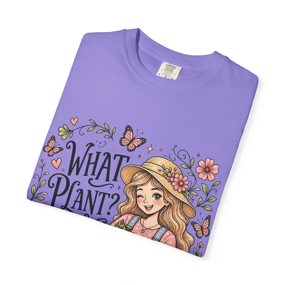 Thumbnail: Gardening T-Shirt "What Plant?" Cute Girl with Potted Plant Graphic Tee