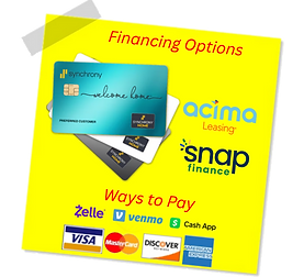 Financing Options including Synchrony Home, Acima and Snap along with various ways to just pay.