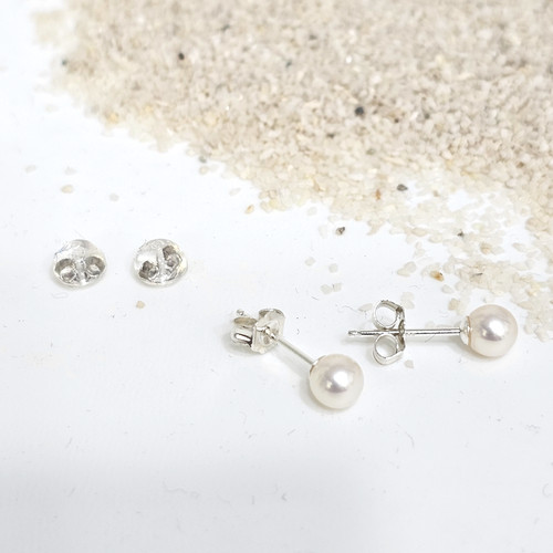Boucles D'oreilles Argent Perles Akoya Du Japon - Bleu Gris - Modèle Chaîne #1471