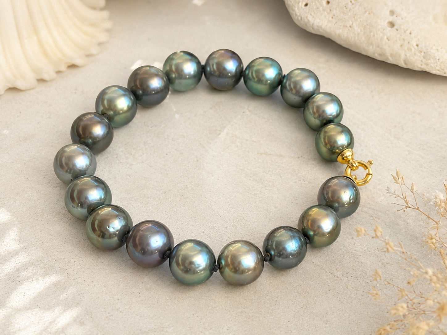 Bracelet en véritables perles de culture de Tahiti rondes 8–9 mm qualité AB