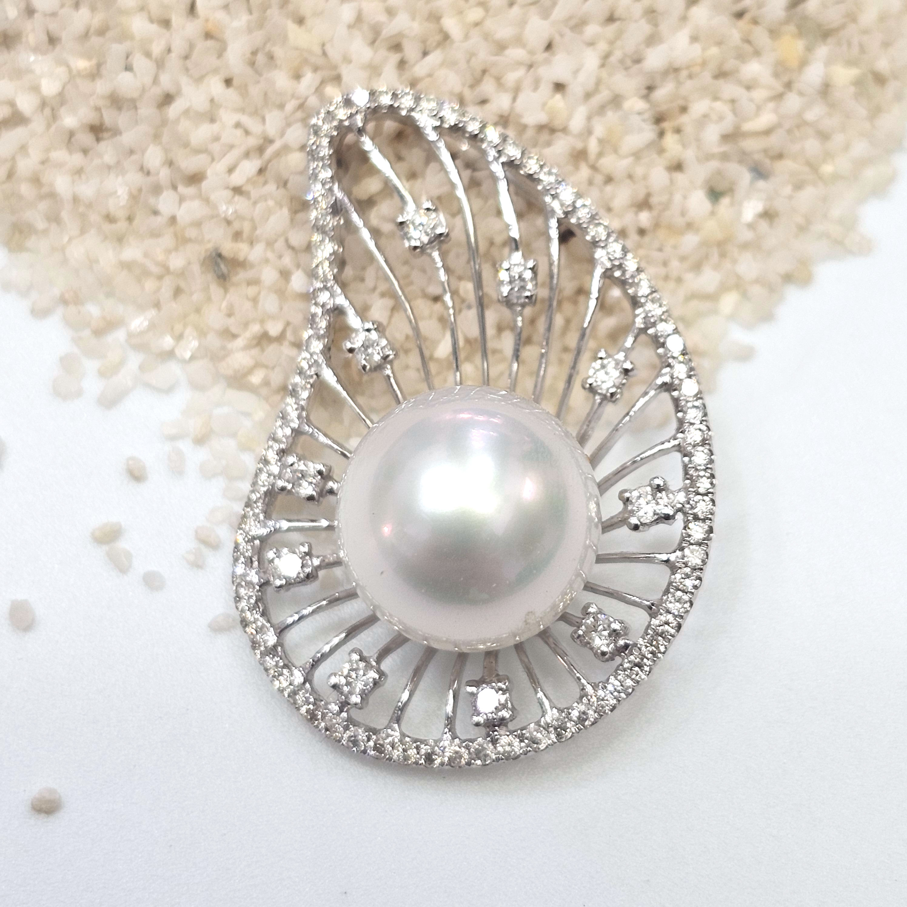 Pendentif perle d'Australie ronde 11/12mm diamants