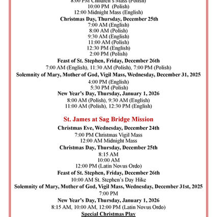 SSCM & ST. JAMES CHRISTMAS & RECONCILIATION SCHEDULE