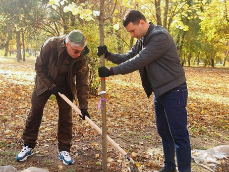 Ростов.Мэр в День Отца сажал деревья и смортел на осень.