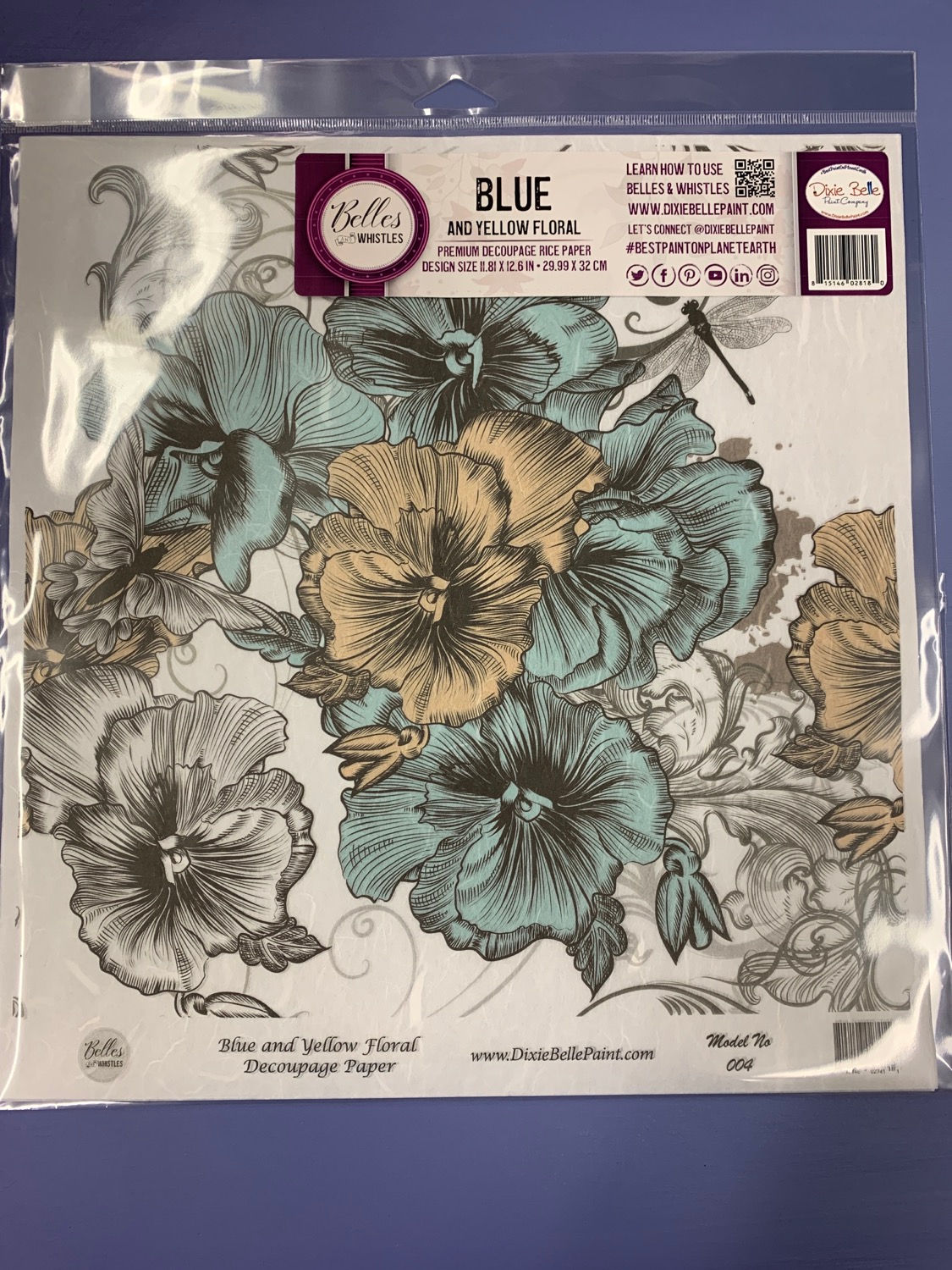 Dixie Belle Blue and Yellow Floral Rice Paper